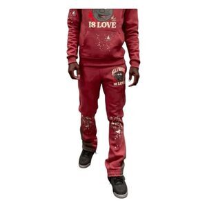 SBL Struck By Love Flare Leg Jogger Pants Rust Gray Fleece Knit Colorblock M